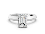 Platinum Emerald Cut Solitaire Engagement Ring with Flat Band and Four-Prong Setting