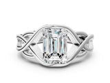 Platinum Emerald Cut Solitaire Intertwined Band Prong Setting Ring_13