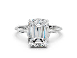 Platinum Emerald Cut Solitaire Split Shank Pave Diamond Engagement Ring with Four-Prong Setting_13