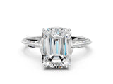 Platinum Emerald Cut Solitaire Split Shank Pave Diamond Engagement Ring with Four-Prong Setting_49
