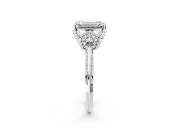 Platinum Emerald Cut Graduated Pave Engagement Ring Setting