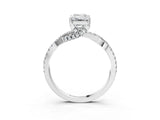 Platinum Emerald Cut Solitaire Twist Pave Diamond Engagement Ring with Prong Setting_34