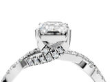 Platinum Emerald Cut Solitaire Twist Pave Diamond Engagement Ring with Prong Setting_35