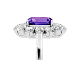 Platinum Emerald Cut Tanzanite Floral Double Halo Engagement Ring with Prong Setting_173