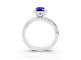 Platinum Emerald Cut Tanzanite Halo Ring with Round Split Shank and Prong Setting_69
