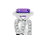 Platinum Emerald Cut Tanzanite Halo Ring with Round Split Shank and Prong Setting_71