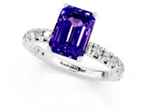 Platinum Emerald Cut Tanzanite Pavé Solitaire Ring with Round Band and Prong Setting_43