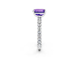 Platinum Emerald Cut Tanzanite Pavé Solitaire Ring with Round Band and Prong Setting_44