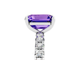 Platinum Emerald Cut Tanzanite Pavé Solitaire Ring with Round Band and Prong Setting_47