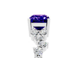 Platinum Emerald Cut Tanzanite Scattered Round Accent Ring with Prong Setting_35