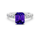 Platinum Emerald Cut Tanzanite Solitaire Pavé Engagement Ring with Round Band and Prong Setting_84