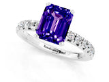 Platinum Emerald Cut Tanzanite Solitaire Pavé Engagement Ring with Round Band and Prong Setting_85