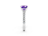 Platinum Emerald Cut Tanzanite Solitaire Pavé Engagement Ring with Round Band and Prong Setting_86