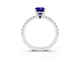 Platinum Emerald Cut Tanzanite Solitaire Pavé Engagement Ring with Round Band and Prong Setting_87