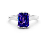 Platinum Emerald Cut Tanzanite Solitaire Ring with Flower Prong Setting and Classic Band_12