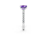 Platinum Emerald Cut Tanzanite Solitaire Ring with Round  Pavé Band and Four-Prong Setting_26