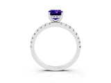 Platinum Emerald Cut Tanzanite Solitaire Ring with Round  Pavé Band and Four-Prong Setting_27