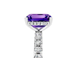 Platinum Emerald Cut Tanzanite Solitaire Ring with Round  Pavé Band and Four-Prong Setting_29