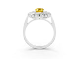 Platinum Emerald Cut Yellow Sapphire Floral Double Halo Engagement Ring with Prong Setting_129