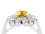 Platinum Emerald Cut Yellow Sapphire Floral Double Halo Engagement Ring with Prong Setting_130