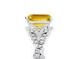 Platinum Emerald Cut Yellow Sapphire  Halo Twist Band Solitaire Prong Setting Ring_29