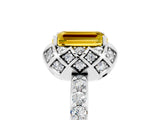 Platinum Emerald Cut Yellow Sapphire Scalloped Halo Engagement Ring with Round Shared Prong Band_113