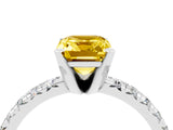 Platinum Emerald Cut Yellow Sapphire Solitaire Pavé Engagement Ring with Round Band and Prong Setting_100