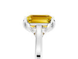 Platinum Emerald Cut Yellow Sapphire Solitaire Ring with Flower Prong Setting and Classic Band_17