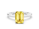 Platinum Emerald Cut Yellow Sapphire Solitaire Ring with Thin Band and Prong Setting_42