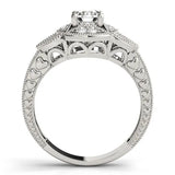 Platinum Emerald Diamond Milgrain Marquise Filigree Engagement Ring with Prong Setting 2