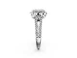 Platinum Emerald Halo Diamond Floral Split Shank Engagement Ring 3
