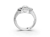 Platinum Emerald Halo Diamond Ring with Milgrain Bezel and Prong Setting_9