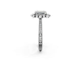 Platinum Emerald Halo Milgrain Pave Diamond Ring with Four-Prong Setting 3