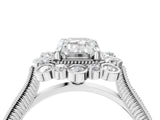 Platinum Emerald Halo Milgrain Pave Diamond Ring with Four-Prong Setting 5