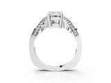 Platinum Emerald Solitaire Diamond Engagement Ring with Pave Band and Four-Prong Setting 4