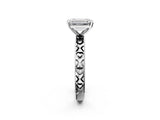 Platinum Emerald Solitaire Diamond Engagement Ring with XO Engraved Band and Four-Prong Setting 2