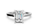 Platinum Emerald Solitaire Diamond Ring with Four-Prong Setting and Tapered Band 1