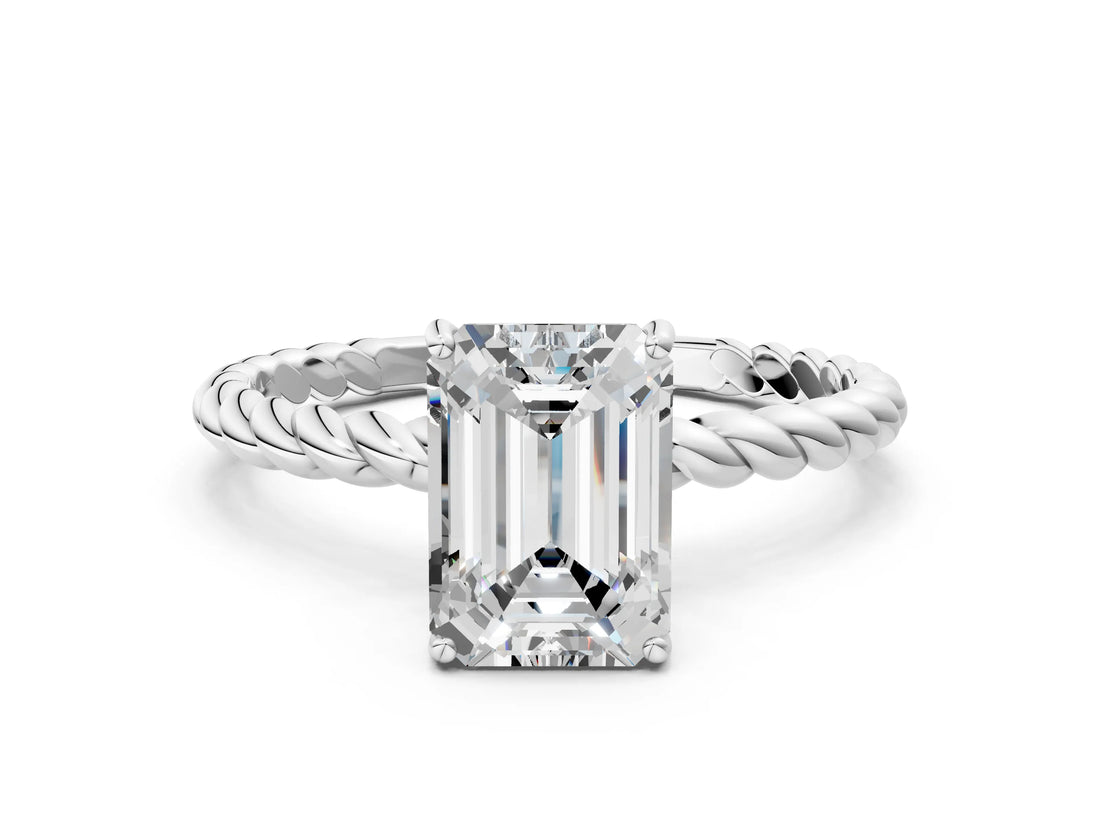 Platinum Emerald Solitaire Twist Band Ring with Four-Prong Setting_12