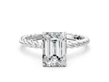 Platinum Emerald Solitaire Twist Band Ring with Four-Prong Setting_12