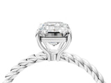 Platinum Emerald Solitaire Twist Band Ring with Four-Prong Setting_16