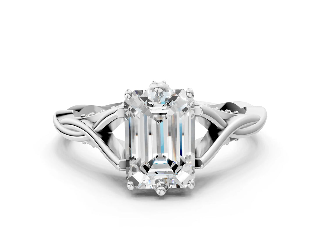 Platinum Emerald Solitaire Twist Band Six-Prong Setting 1