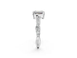 Platinum Emerald Solitaire Twisted Pave Diamond Ring with Four-Prong Setting_2