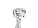 Platinum Emerald Solitaire Twisted Pave Diamond Ring with Four-Prong Setting_5