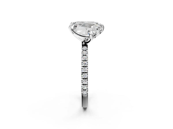 Platinum Emerald and Heart Toi Moi Ring with Prong Setting and Micro Pave Band