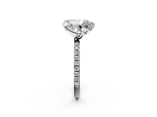 Platinum Emerald and Heart Toi Moi Ring with Prong Setting and Pave Band
