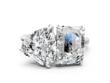Platinum Emerald and Heart Toi Moi Ring with Prong Setting and Plain Band