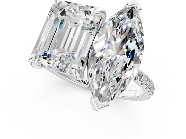 Platinum Emerald Cut and Marquise Laboratory-Grown Diamond Toi et Moi Engagement Ring