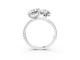 Platinum Emerald and Marquise Toi Moi Ring with Prong Setting and Pave Band 3