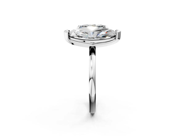 Platinum Emerald and Marquise Toi Moi Ring with Prong Setting and Plain Band