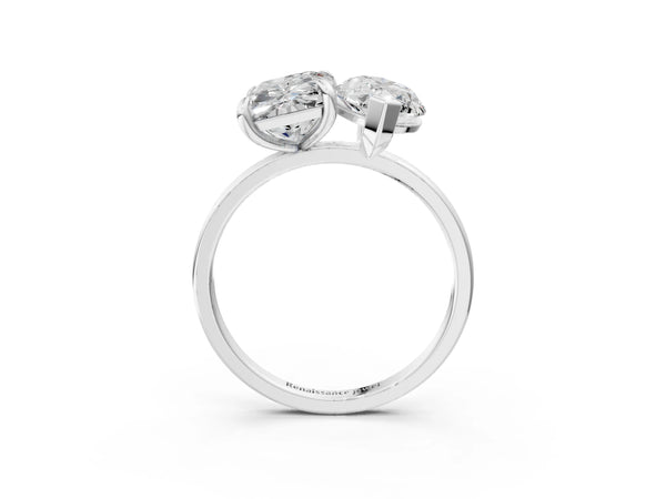 Platinum Emerald and Marquise Toi Moi Ring with Prong Setting and Plain Band